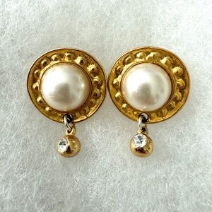 Vintage Gold & Faux Pearl Retro Earrings